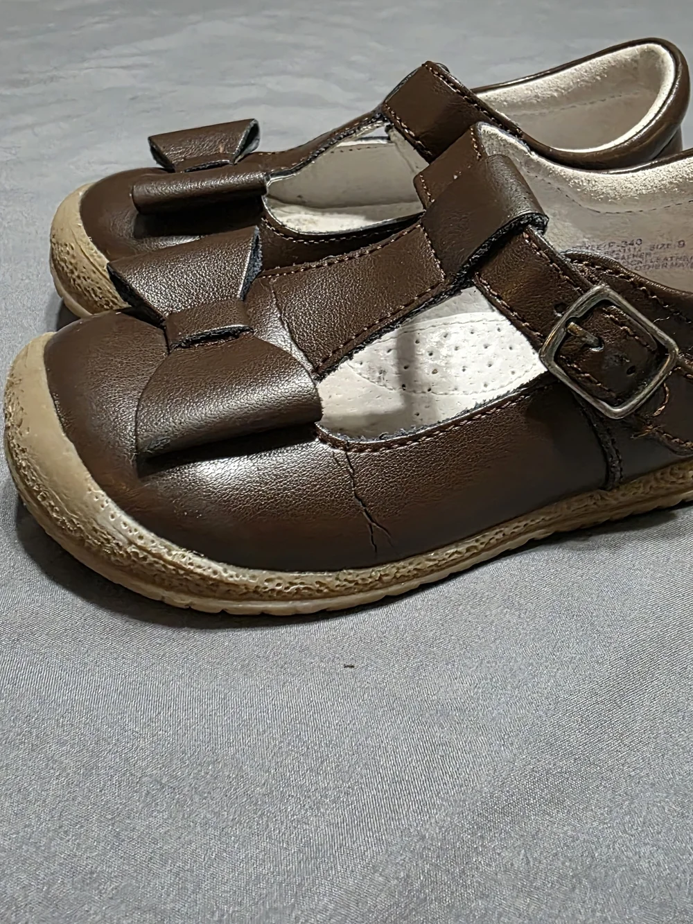 L'Amour Brown Bow Strap Kids Dress Shoes